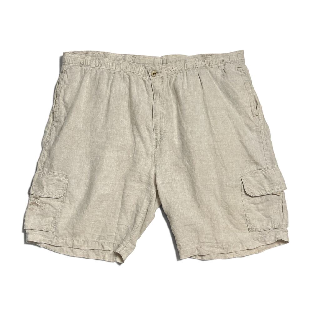 tommy bahama men’s cream beige linen cargo bermuda shorts
